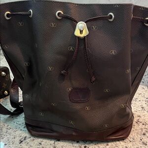 Brown Bucket Bag with Drawstring Closure